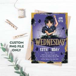 personalized file wednesday birthday invitation party invite printable editable addams family digital kid cake png file