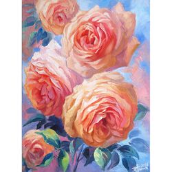 roses oil painting roses wall art flower art painting on canvas original art living room wall decor flower painting gift