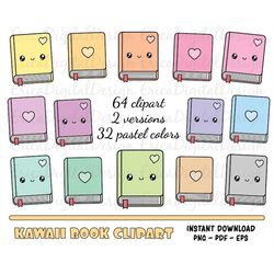 colorful book clipart set kawaii books clip art printable planner stickers planner supplies pastel colors vector graphic
