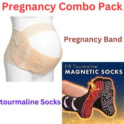 dotted grip tourmaline socks & pregnancy waist/back/abdomen band, belly brace combo pack(us customers)