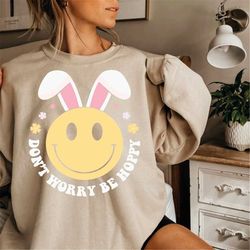 easter png digital download, don't worry be hoppy, retro groovy smile, easter design sublimation for kid boy girl, png d