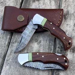 handmade damascus pocket knife rose wood handle birthday gift folding knife groomsmen gift anniversary wedding personali