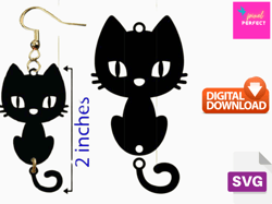 cat dangle earrings, cat earring svg, svg cut files for cricut, silhouette, cute cat earring svg, cat laser earring file