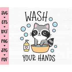 wash your hands svg cute raccoon washing hands cut file kids bathroom sanitize educational printable nursery school silh