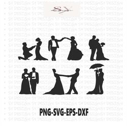 Wedding Couples Slhouette Pack Svg Files For Cricut, Bride Clipart, Wedding Clipart, Bride Svg, Wedding Silhouette Clipa