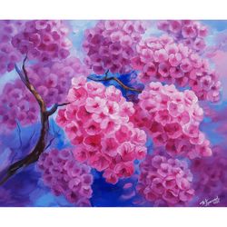 pink sakura blossom painting cherry blossom oil painting original art pink flower art flowers art canvas gift for women