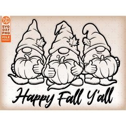 happy fall y'all svg, pumpkins svg, autumn svg, fall svg, gnomes svg files for cricut, glowforge files png, dxf, svg cut