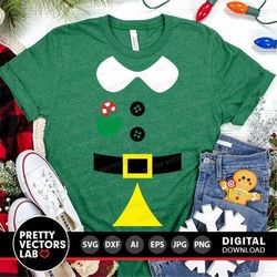 Christmas Elf Costume Svg, Elf Outfit Svg, Elf Suit Cut Files, Funny Christmas Svg Dxf Eps Png, Baby, Kids Shirt Design,