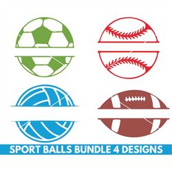 sports balls svg, baseball svg, football svg, soccer svg, voleyball svg, cricut and silhouette, vector, instant download