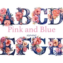 pink and navy blue alphabet | letters clipart png bundle