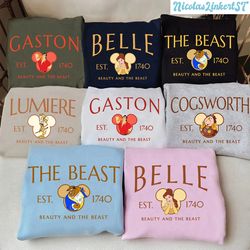 beauty and the beast characters, belle princess shirt, matching family shirt, disney princess shirt, lumiere cogsworth g