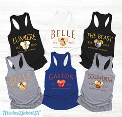 beauty beast tanks, beauty and the beast characters, belle princess tank, family vacation tanktop, disney world shirt, l