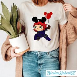 black widow mickey ears shirt, black widow chibi, romanoff 1984 shirt, natasha romanoff, marvel avengers shirt, disneyla