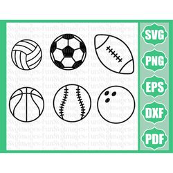 sport balls svg, sport balls cut file, basketball svg, football ball svg, baseball svg, soccer svg, cricut, silhouette,