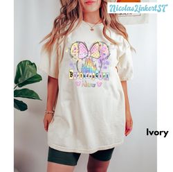 personalized disney birthday girl comfort colors shirt, watercolor minnie ears birthday shirt, disneyland castle shirt,