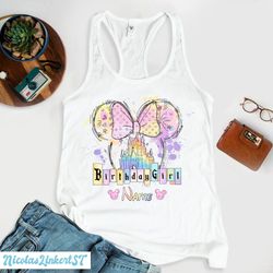 personalized disney birthday girl tanks, watercolor minnie ears birthday tank, disneyland castle birthday shirt, bday cr