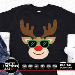 reindeer with sunglasses svg, christmas svg, boy reindeer svg, dxf, eps, png, kids cut files, xmas svg, holiday clipart,