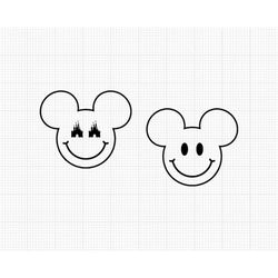 Smiley Face, Mickey Mouse, Castle, Ears Head, Svg Png Dxf Formats, Cut, Cricut, Silhouette