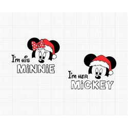 i'm her mickey, his minnie, santa hat, mouse, christmas, holiday, face ears, bow, matching, couple, svg and png formats,