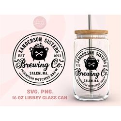 sanderson sisters brewing co. 16oz libbey glass can wrap svg, png, funny halloween libbey wrap, halloween witch soda can