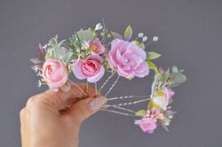 set of 5 blush pink hair pins lilac flower pins bridal hairpiece floral hair pins pastel wedding fall wedding