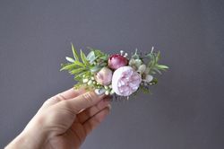 peony flower hair comb blush pink flower comb bridal hair piece wedding flower accessories flower girl comb