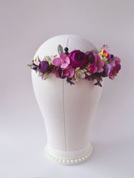plum mauve flower crown purple floral ctrown bridal headpiece wedding hair wreath bridesmaid crown maternity