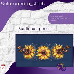 sunflower phase, flowers, moon, relax, cross stitch, salamandra stitch