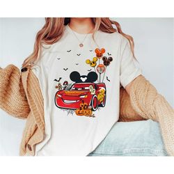 lightning mcqueen car with mickey balloon disney pixars cars t-shirt disney trip sweatshirt hoodie 2023 gift for men wom