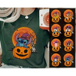 stitch costume cute witch hat in pumpkin donald daisy duck witch spooky t-shirt disney trip sweatshirt hoodie 2023