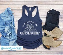 tale as old as time tanks, belle's bookshop, belle princess tanks, wildflowers book shirt, walt disney world tank top, w