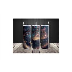 3d tree with pink flowers and fireflies,  20 oz sublimation tumbler, physical product