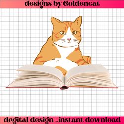 cat reading a book png , golden cat reading a book png.