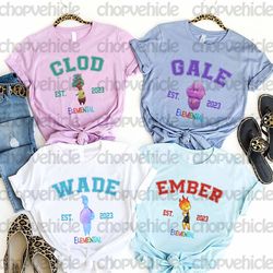 elemental shirt, fireboy & watergirl shirt, elemental characters, ember, wade, clod, gale, disney cartoon