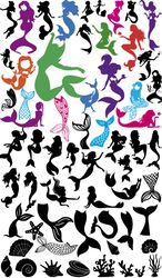 60 mermaid cartoon bundle svg, ocean animals fish, shell, clipart svg, animal hand drawn  svg