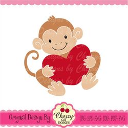 monkey svg dxf, baby monkey with heart svg dxf, valentine's day monkey svg silhouette & cricut cut files vltsvg37