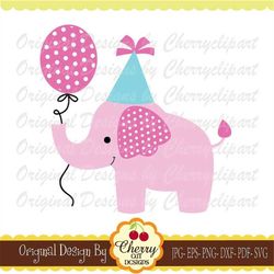 elephant svg dxf, baby elephant with balloon svg silhouette & circut cut files an35