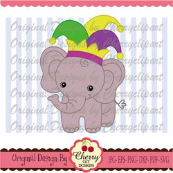 mardi gras elephant svg jester hat elephant svg dxf, mardi gras silhouette & circut cut files mg009