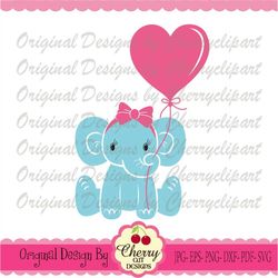 elephant svg dxf, baby elephant heart balloon svg silhouette & circut cut files vltsvg3