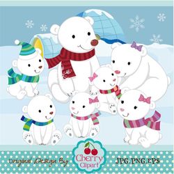 snow bear digital clipart set-polar bear digital clipart -polar bear family-personal and commercial use