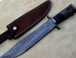 handmade damascus steel 15 inches bowie knife - solid marindi /camel bone knife camping knife husband gift father gift