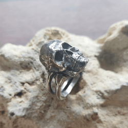 ring skull and bones ring for biker and rocker mystical jewelery gothic ring sterling skull ring cool ring for men