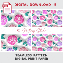 trendy pink 3d inflated puff pattern - barbie style - seamless tileable pattern - digital paper - png 300 dpi