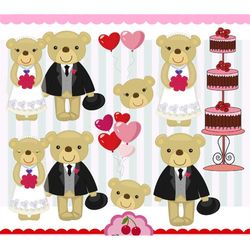 bride and groom bears digital clip art set,wedding clip art,wedding bears clip art-for personal and commercial use