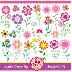 vintage flowers digital clipart set for -personal and commercial use-paper crafts,card making,scrapbooking,web design