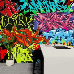 custom graffiti wallpaper - colorful graffiti murals self-adhesive removable wallpaper