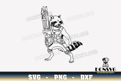 rocket raccoon with gun outline svg guardians of the galaxy png clipart design marvel line art cricut files