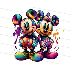 mickey & minnie splash of color, cartoon characters, png. waterslide, sublimation. sticker, print then cut, mickey, prin