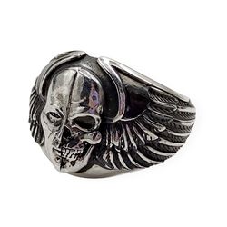 ring face and skull with wings, code 700170ym, completely 925 sterling silver