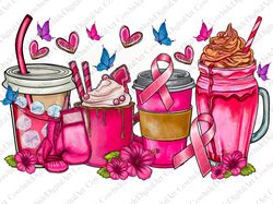 breast cancer coffee cups png sublimation design, breast cancer clipart, cancer coffee cups png, can